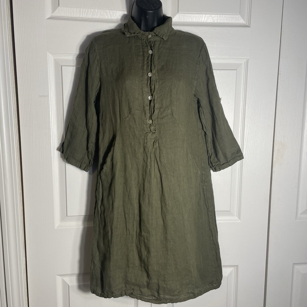 Olive Green Linen Button-Front Women’s Tunic